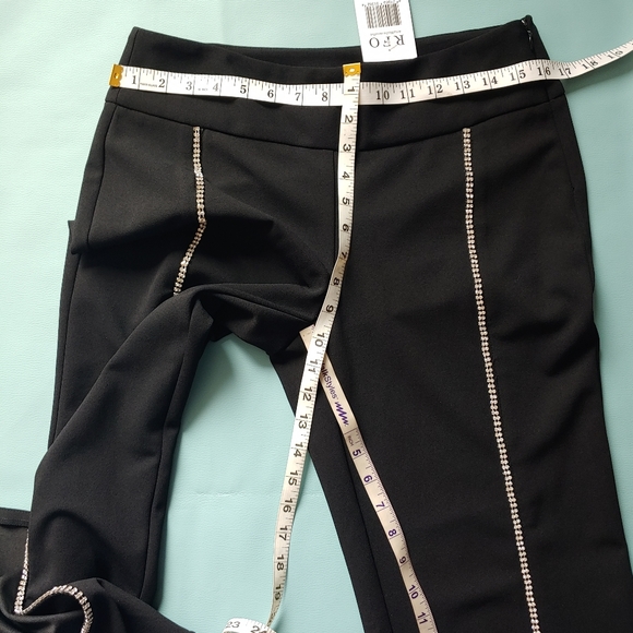 INC Glam Deep Black Wide Leg Embellished Slit Pants WOMEN'S - Picture 4 of 10